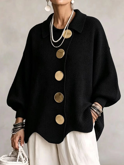 💛LAST DAY SAVE 49% ⏰Oversized Collared Knit Cardigan With Large Metal Buttons