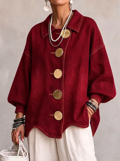 💛LAST DAY SAVE 49% ⏰Collared Oversized Denim Jacket With Large Metal Buttons