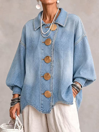 💛LAST DAY SAVE 49% ⏰Collared Oversized Denim Jacket With Large Metal Buttons