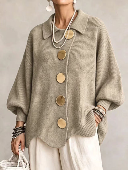💛LAST DAY SAVE 49% ⏰Oversized Collared Knit Cardigan With Large Metal Buttons