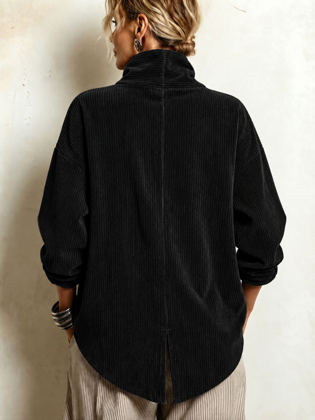 🅶Women's Corduroy Button-Up Top | Relaxed Asymmetrical Wrap Collar Shirt