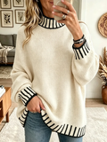 💛LAST DAY SAVE 49% ⏰Women's Striped Trim Mock Neck Sweater