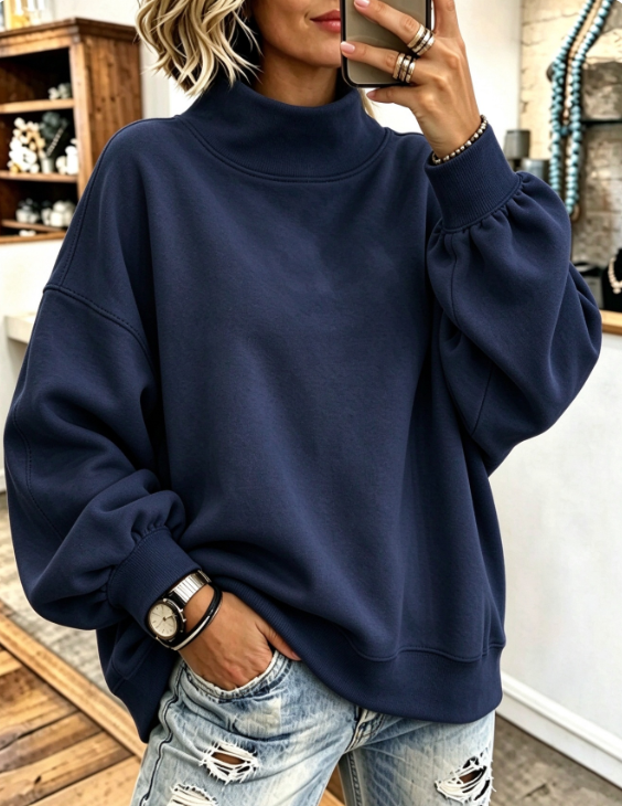🤲LAST DAY SAVE 49% ⏰Cozy Pink High-neck Oversized Sweatshirt