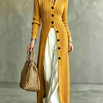 💚Women's Cable Knit Long Cardigan Slim Fit Acrylic Apricot Outerwear