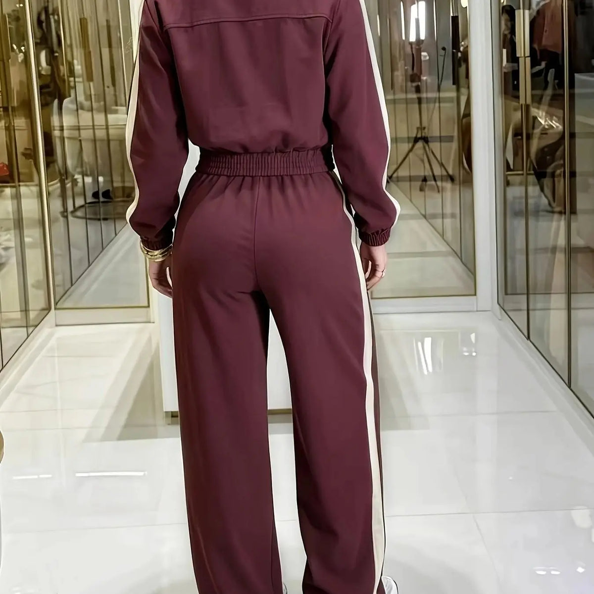 💚Casual Women's Two-Piece Set with High Waist Pants and Short Zipper Jacket, Polyester, Multiple Colors