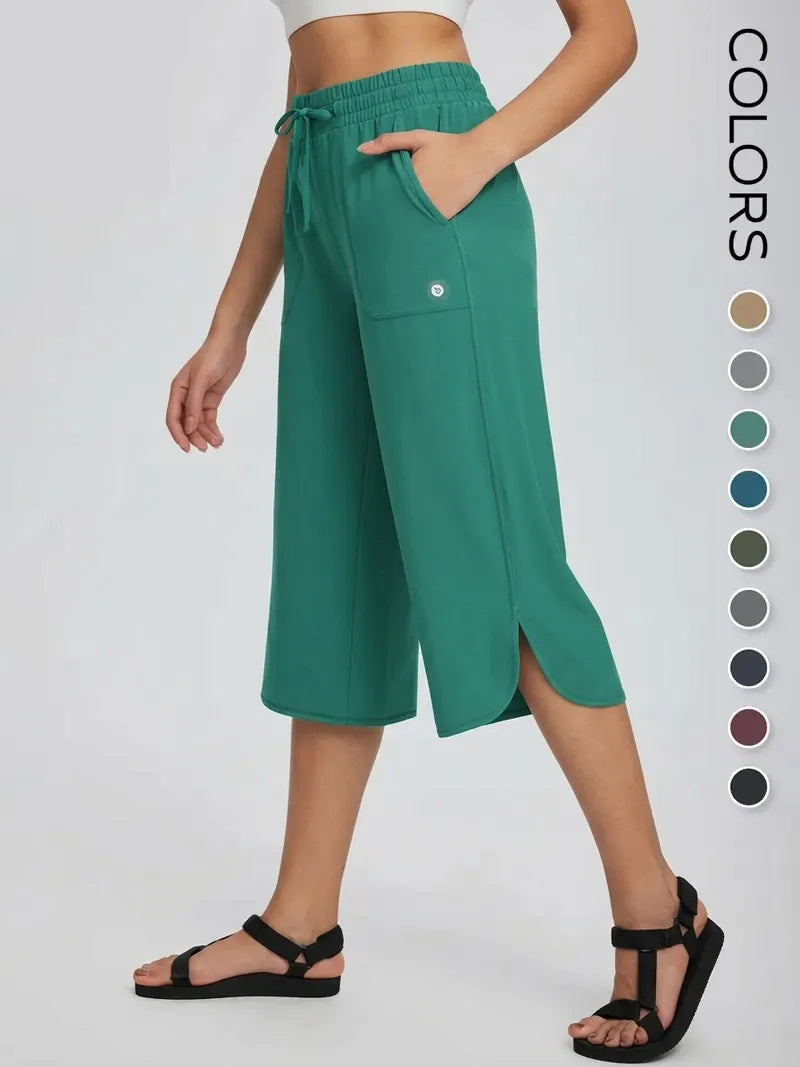 ✨✨Women's Wide Leg Yoga Capris – High Waisted with Pockets, Quick Dry, Lightweight, UPF 50+ Sun Protection – Loose Comfy for Hiking, Gym, Travel & Outdoor Workout ☀️