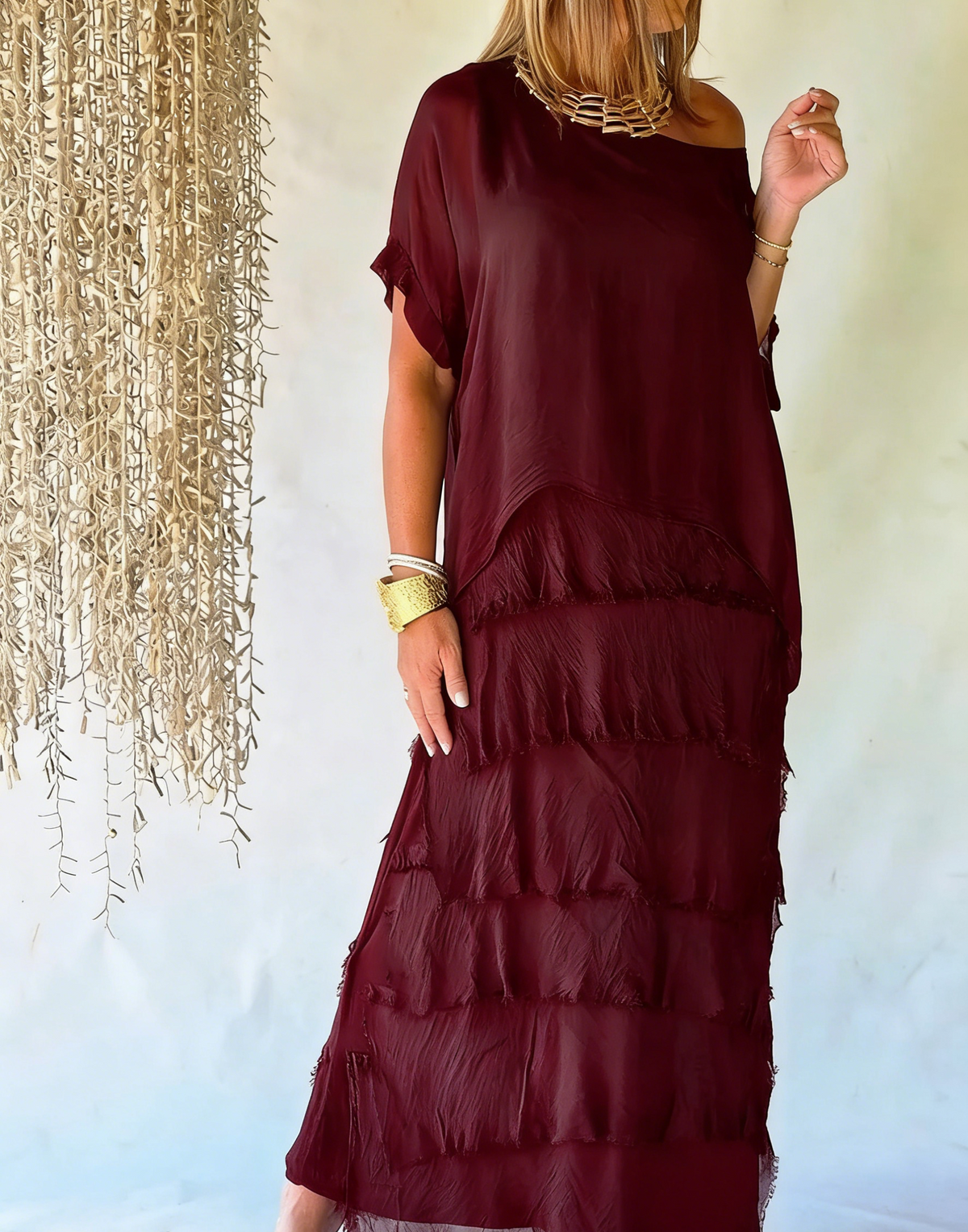 Luxe Black Ruffle Layered Silk Two-Piece