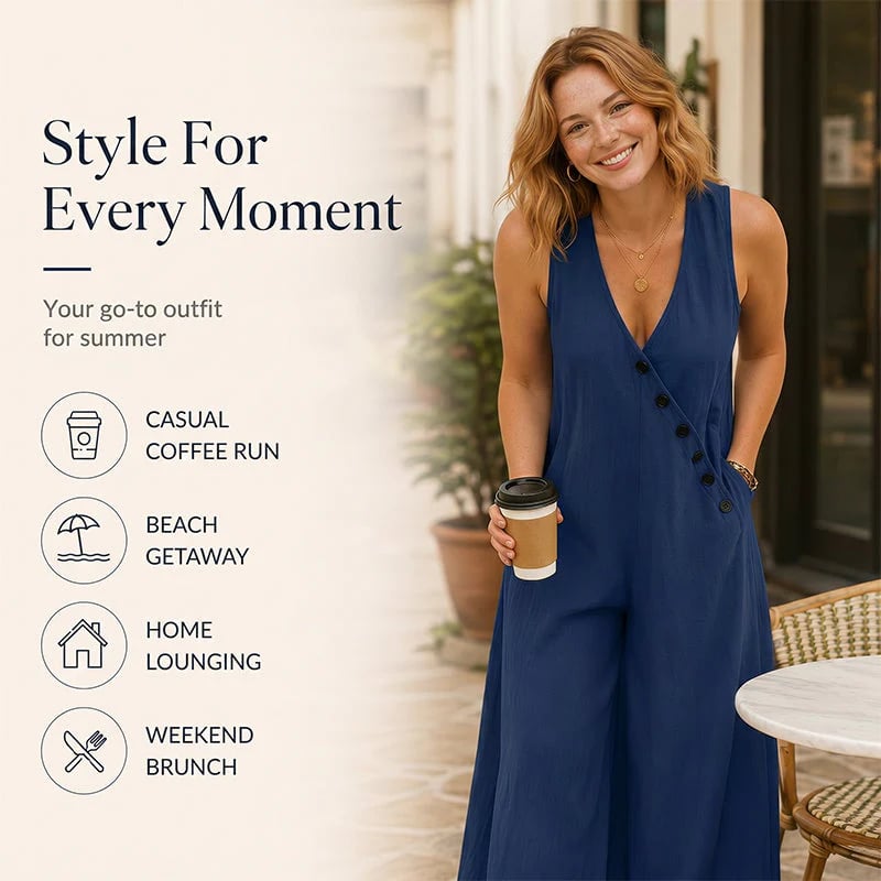 ✨✨Women's Sleeveless V-Neck Jumpsuit with Pockets