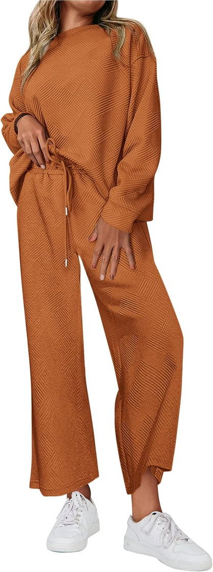 NEW 🔥 Women's Cotton Two-Piece Oversized Drawstring Sweatshirt Wide Leg Sweatpants Casual Set