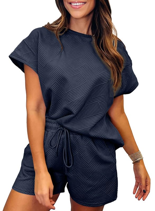 Women's Solid Textured Drawstring Shorts Set