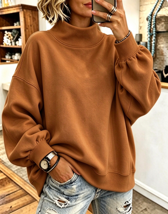 🤲LAST DAY SAVE 49% ⏰Cozy Pink High-neck Oversized Sweatshirt