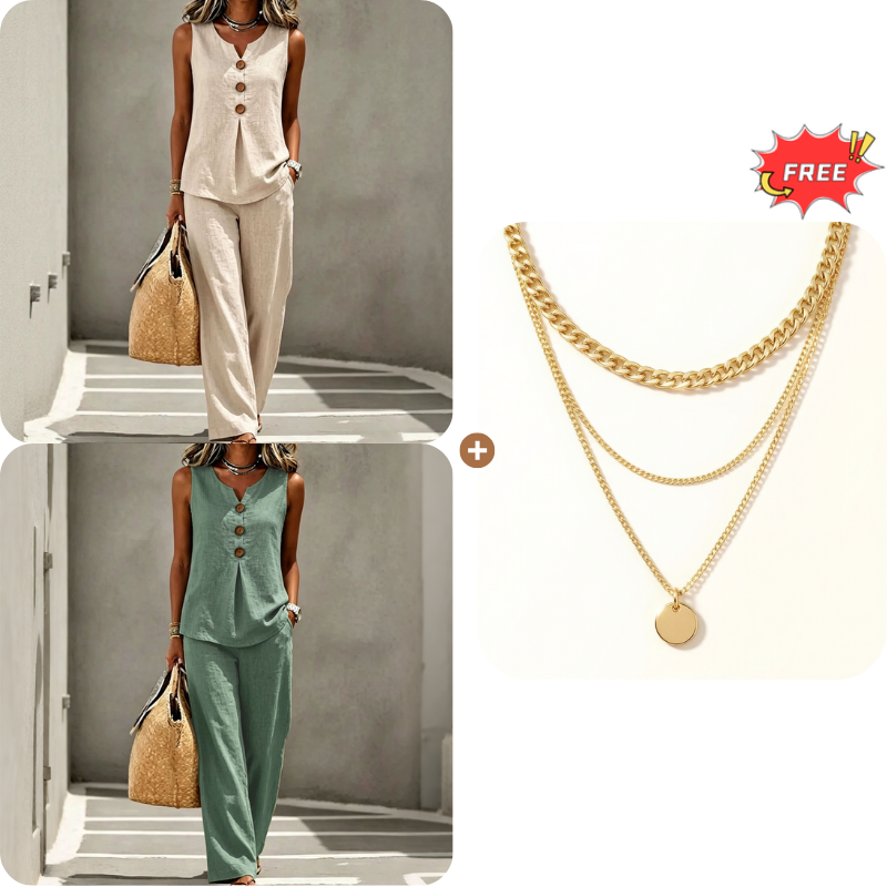 ✨✨Women's Sleeveless Button Top and Loose Pants Set
