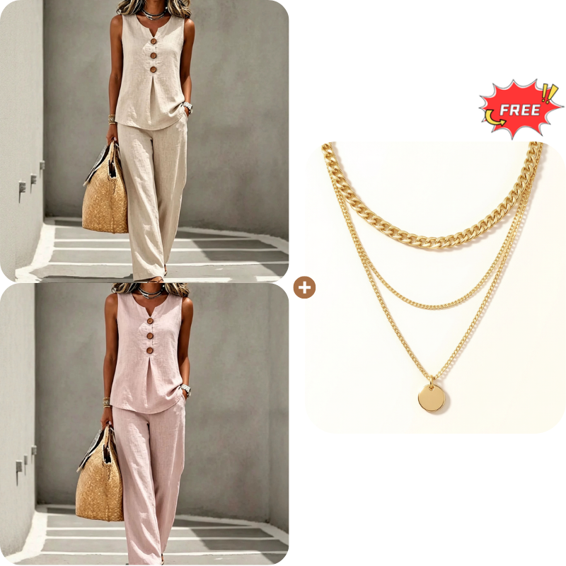 ✨✨Women's Sleeveless Button Top and Loose Pants Set