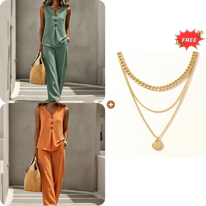 ✨✨Women's Sleeveless Button Top and Loose Pants Set