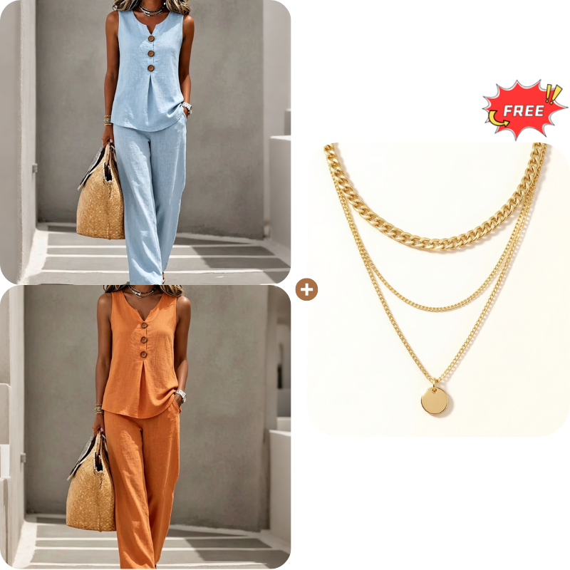 ✨✨Women's Sleeveless Button Top and Loose Pants Set