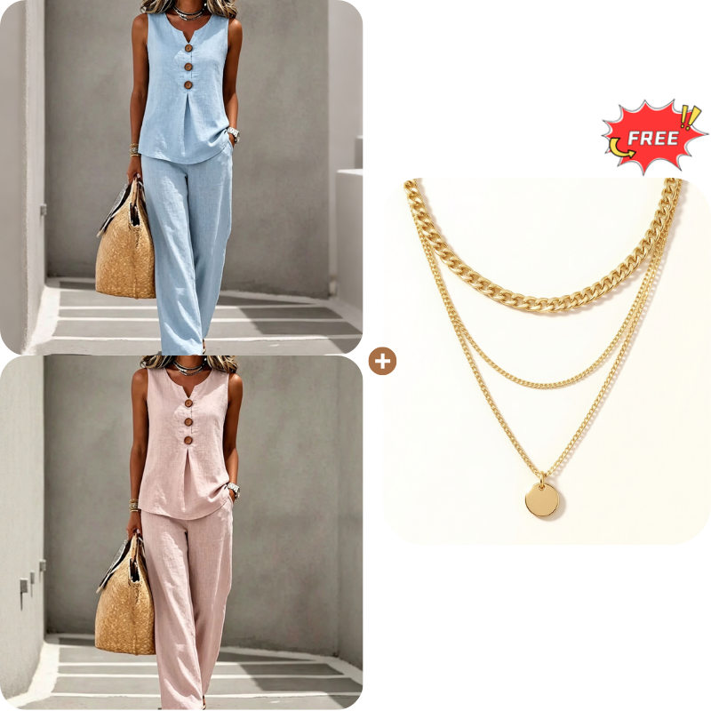 ✨✨Women's Sleeveless Button Top and Loose Pants Set