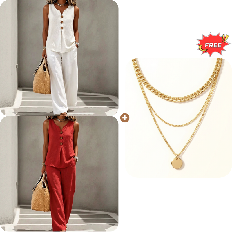 ✨✨Women's Sleeveless Button Top and Loose Pants Set