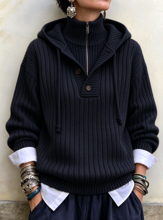 🤲LAST DAY SAVE 49% ⏰Sunlit Ribbed Knit Hooded Half-Zip Pullover
