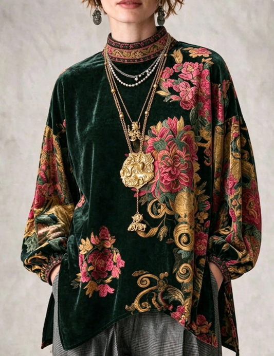 🤲LAST DAY SAVE 49% ⏰Bohemian-style Vintage-inspired Velvet Top With A Lavish Floral Print.