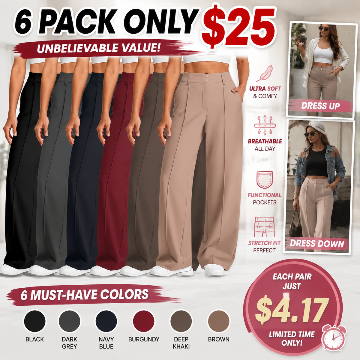 💚Women's Straight Leg Ponte Yoga Pants with Pockets