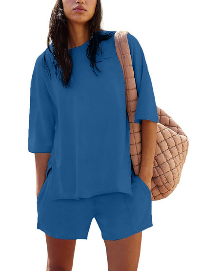 Women's Casual Matching Set with Slit Top and Shorts