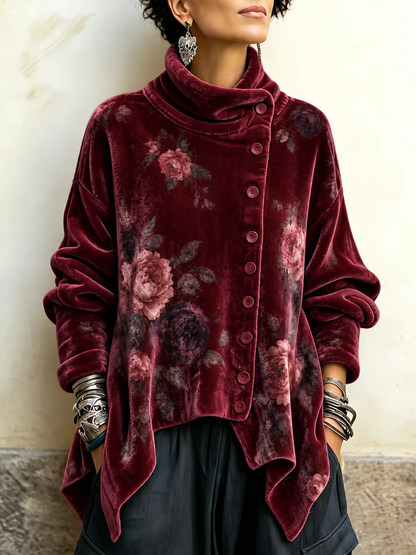 🤲LAST DAY SAVE 49% 🌸Women's Vintage Velvet Cowl Neck Asymmetrical Top