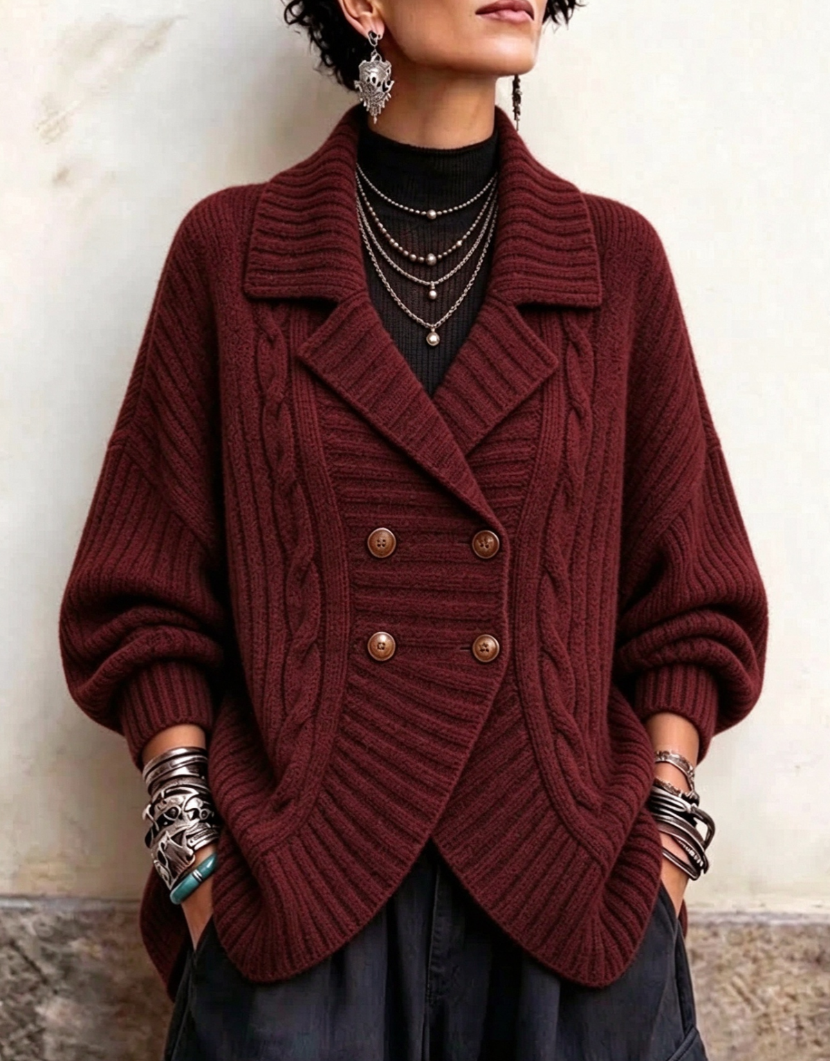 💛LAST DAY SAVE 49% ⏰Cable-knit Double-breasted Cardigan