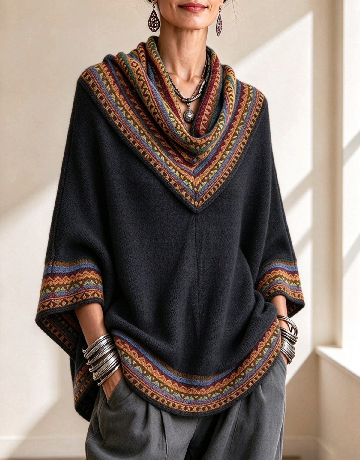 💛LAST DAY SAVE 49% ⏰Boho Cozy Mustard Yellow Oversized Raped Cowl Knit Top