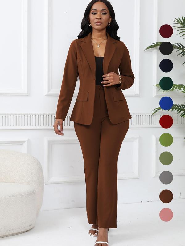 💚Women's elegant business solid color long-sleeved two-piece suit