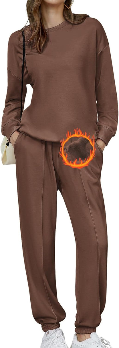 🎄Christmas Sale🔥Women's Two-Piece Oversized Fleece Sweatsuit Outfit Winter Sherpa Lined Sweatshirt and Sweatpants Sets