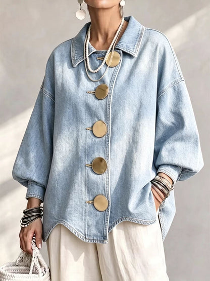 💛LAST DAY SAVE 49% ⏰Collared Oversized Denim Jacket With Large Metal Buttons