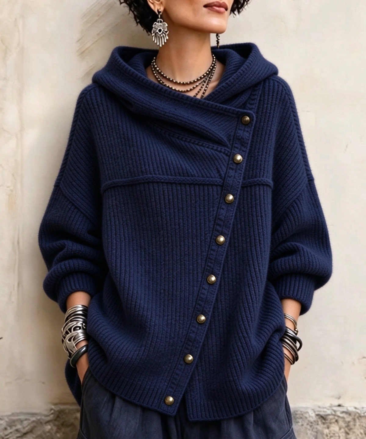 💛LAST DAY SAVE 49% ⏰Women's Oversized Hooded Knit Jacket Fall Casual Sweater Coat+🔥Free necklace
