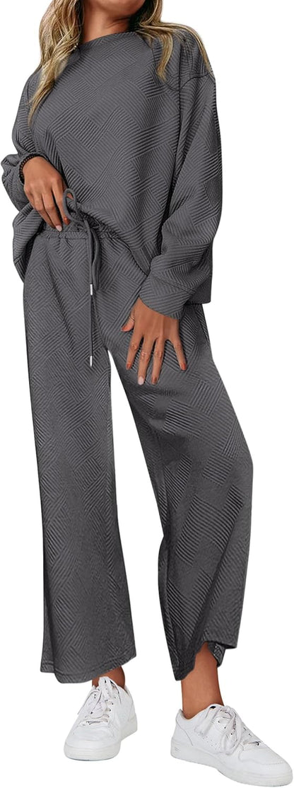 NEW 🔥 Women's Cotton Two-Piece Oversized Drawstring Sweatshirt Wide Leg Sweatpants Casual Set