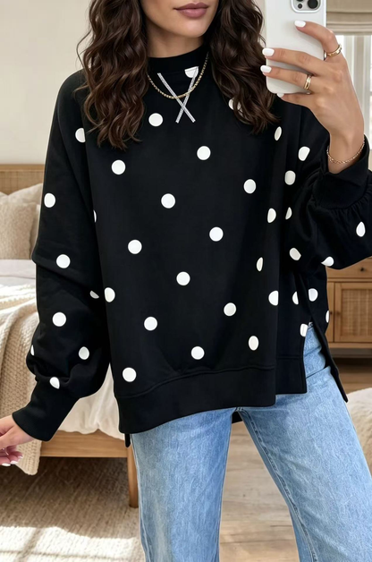 💛Chic Sunshine Yellow & Blue Polka Dot Sweatshirt
