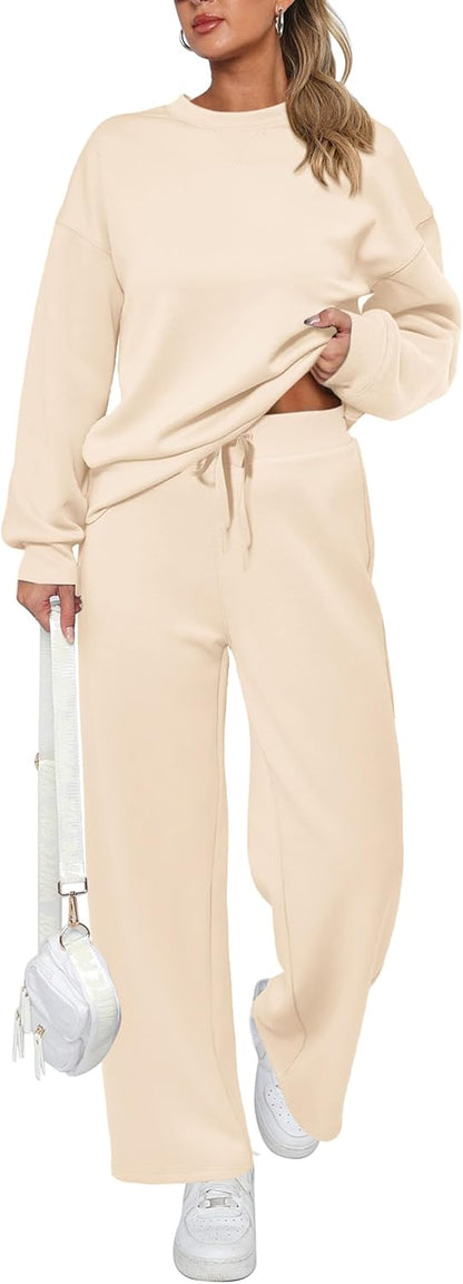 Women's Cotton Two-Piece Oversized Half-Zip Sweatshirt Wide Leg Sweatpants Casual Suit