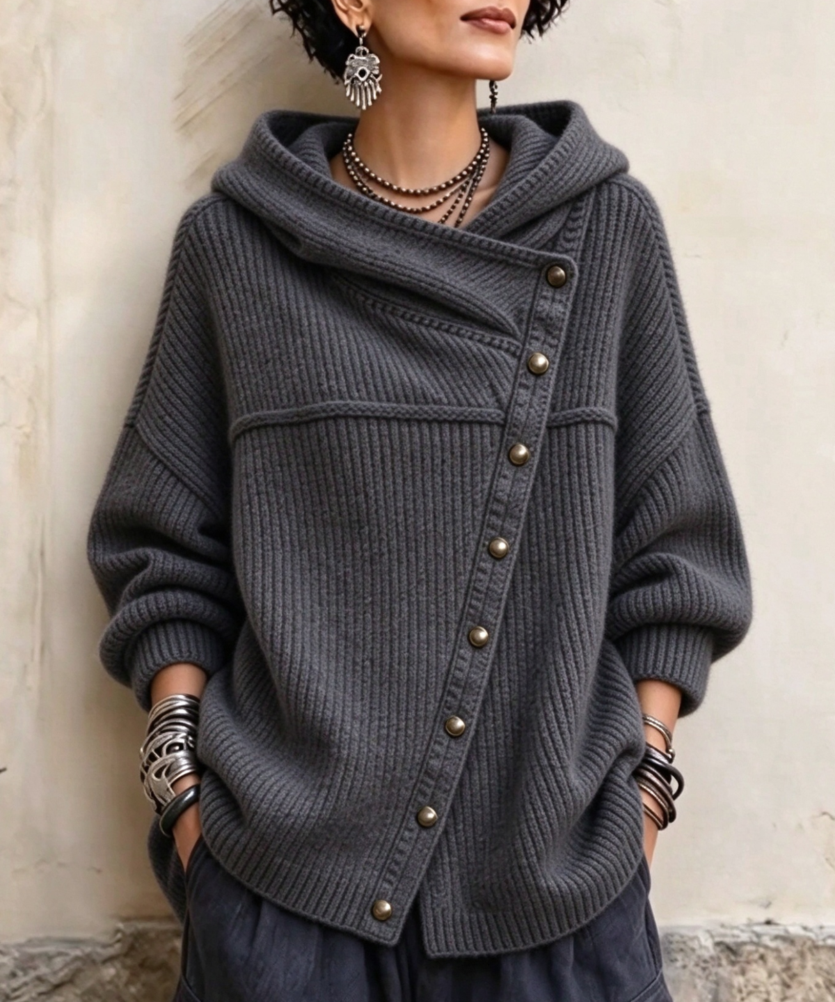 💛LAST DAY SAVE 49% ⏰Women's Oversized Hooded Knit Jacket Fall Casual Sweater Coat+🔥Free necklace