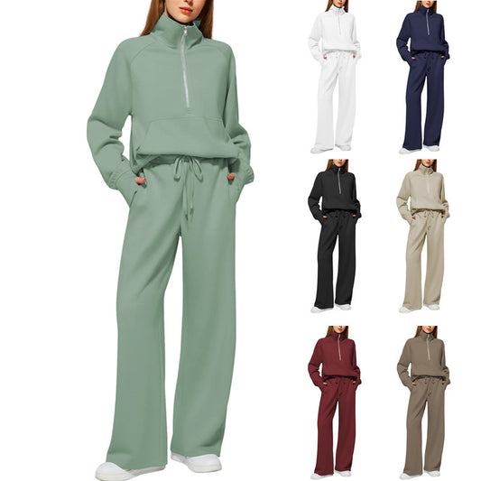 ⏰BUY 2 FREE SHIPPING 💥 Women's Solid Color Cotton Half Zip Two-Piece Set