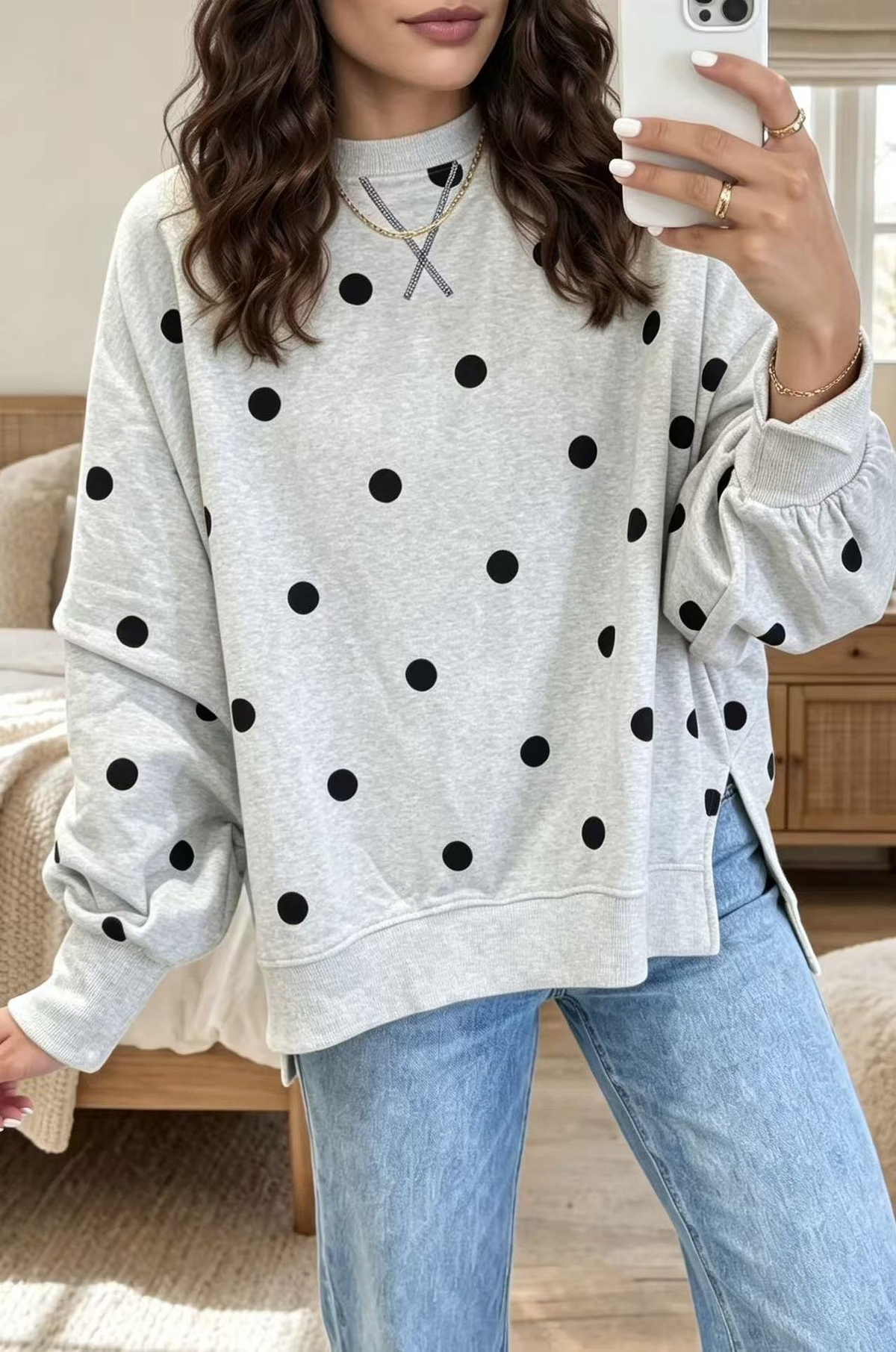 💛Chic Sunshine Yellow & Blue Polka Dot Sweatshirt