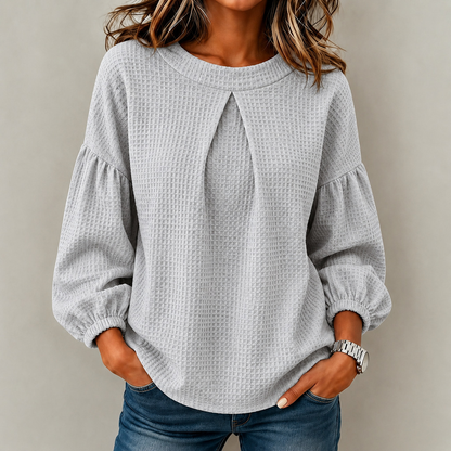 💛LAST DAY SAVE 49% ⏰Women's Solid Color Crew Neck Long-sleeve Loose-fit Waffle Knit Casual Top