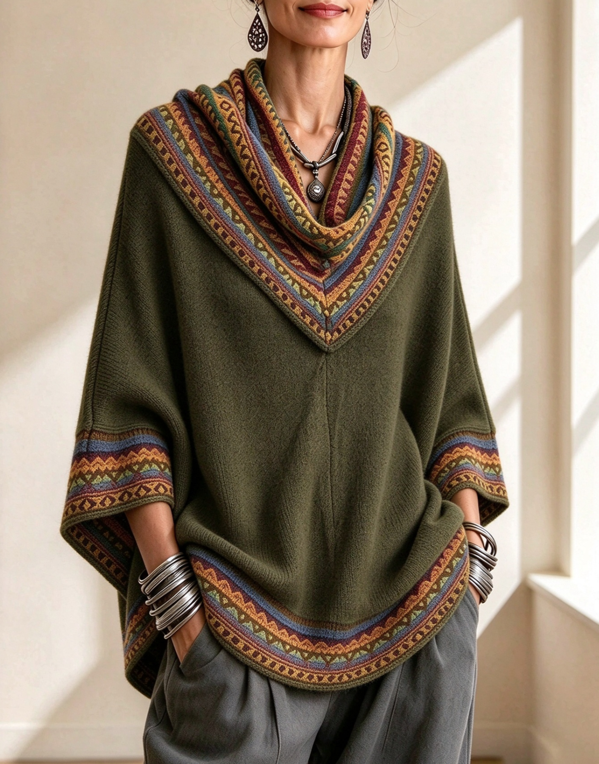 💛LAST DAY SAVE 49% ⏰Boho Cozy Mustard Yellow Oversized Raped Cowl Knit Top