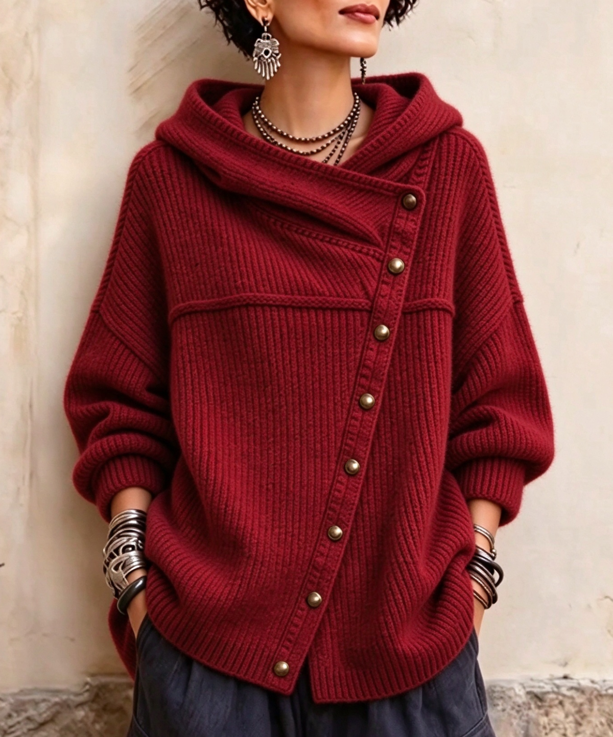 💛LAST DAY SAVE 49% ⏰Women's Oversized Hooded Knit Jacket Fall Casual Sweater Coat+🔥Free necklace