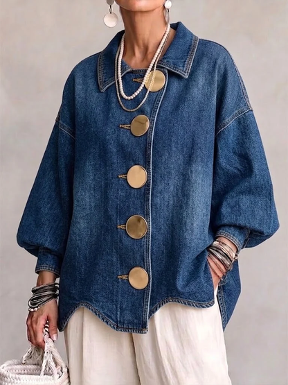 💛LAST DAY SAVE 49% ⏰Collared Oversized Denim Jacket With Large Metal Buttons