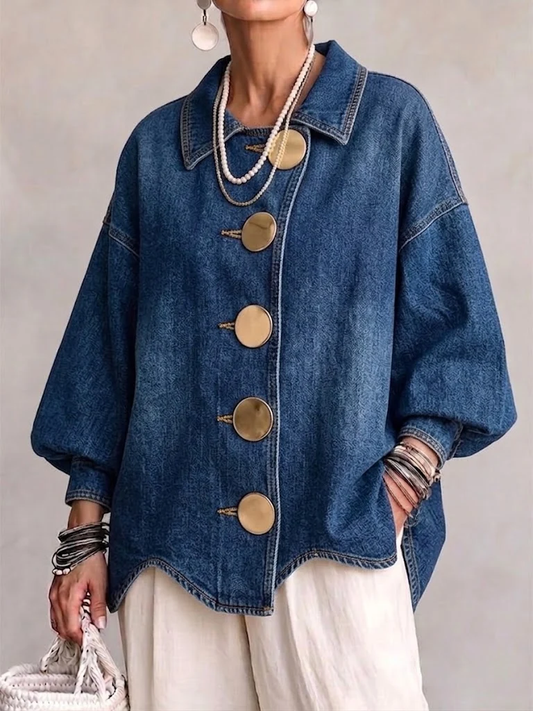 💛LAST DAY SAVE 49% ⏰Collared Oversized Denim Jacket With Large Metal Buttons