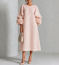 💛Chic Chambray Denim 3D Rosette Sleeve Midi Dress
