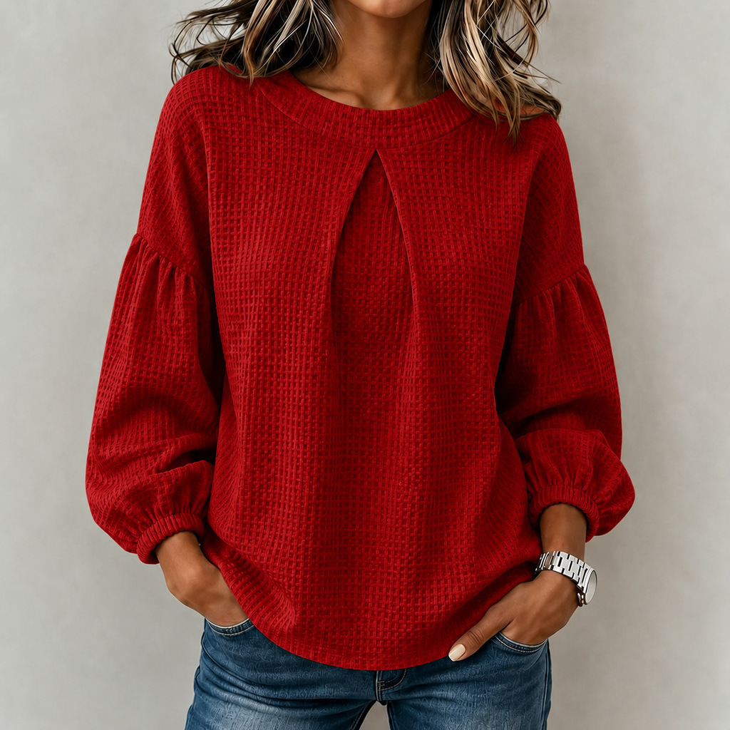 💛LAST DAY SAVE 49% ⏰Women's Solid Color Crew Neck Long-sleeve Loose-fit Waffle Knit Casual Top
