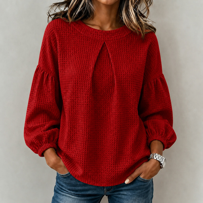 💛LAST DAY SAVE 49% ⏰Women's Solid Color Crew Neck Long-sleeve Loose-fit Waffle Knit Casual Top
