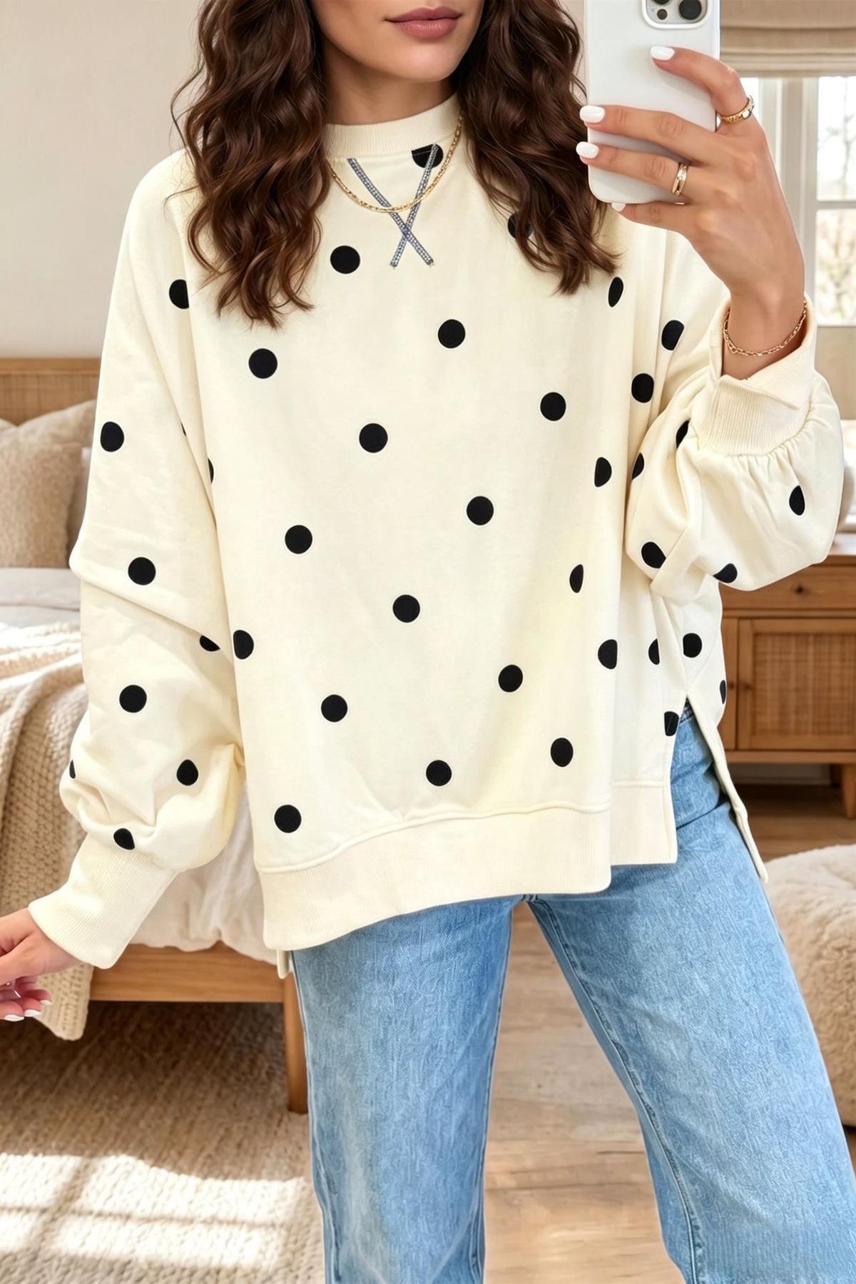 💛Chic Sunshine Yellow & Blue Polka Dot Sweatshirt