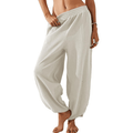 ✨✨Womens Baggy Wide Leg Pants Casual Elastic Waisted Palazzo Harem Pants with Pockets