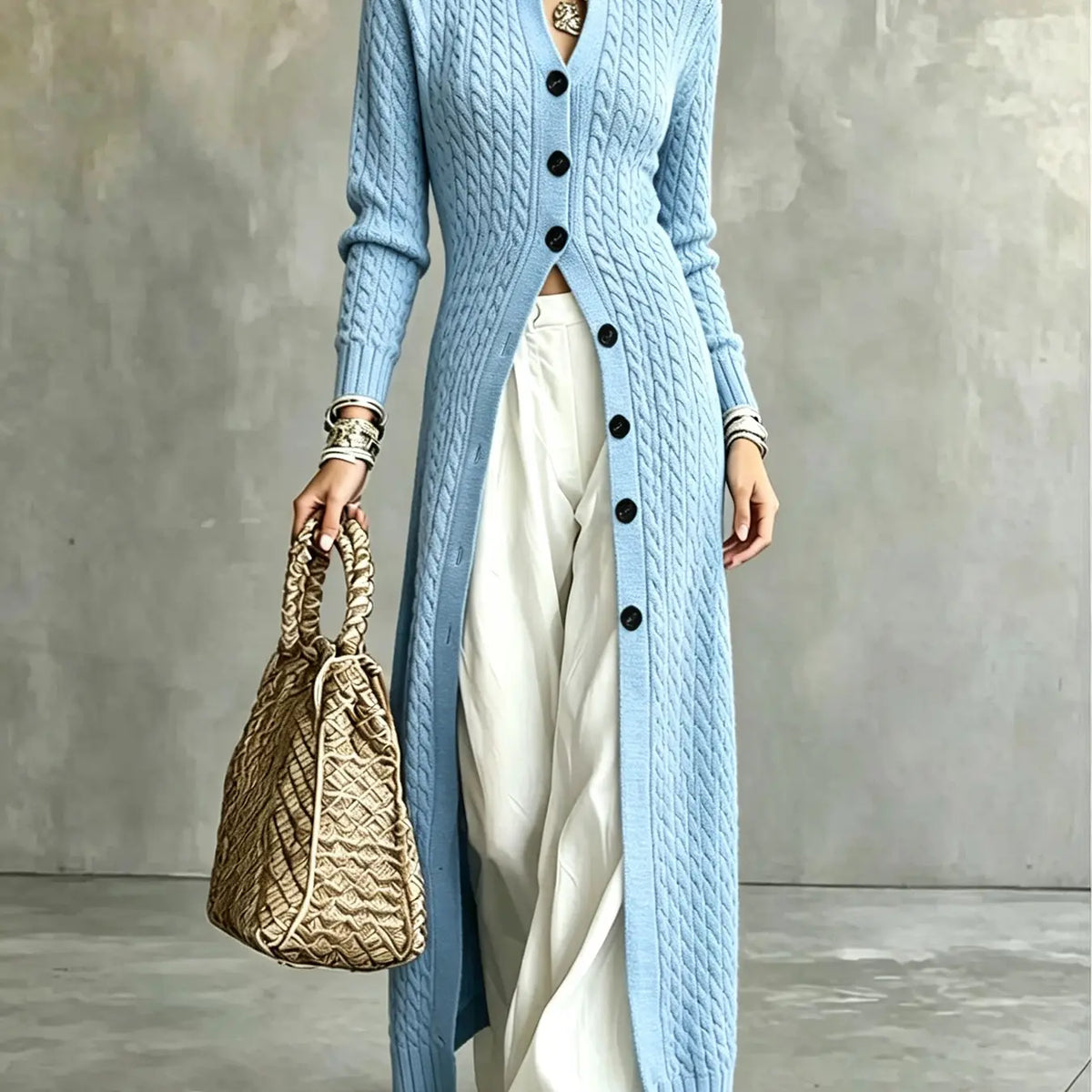 💚Women's Cable Knit Long Cardigan Slim Fit Acrylic Apricot Outerwear
