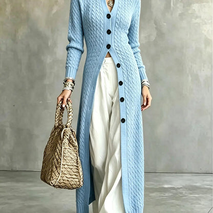 💚Women's Cable Knit Long Cardigan Slim Fit Acrylic Apricot Outerwear